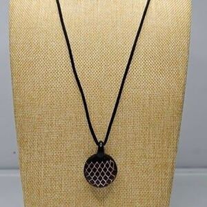 Blue Glass & Copper Pendant Black Cord 28" Long; Pendant: 1.5"L